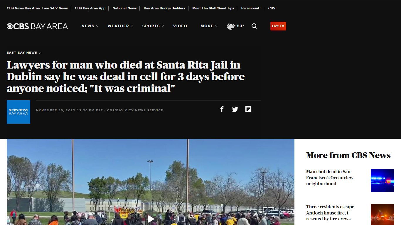 Lawyers for man who died at Santa Rita Jail in Dublin say he was dead ...